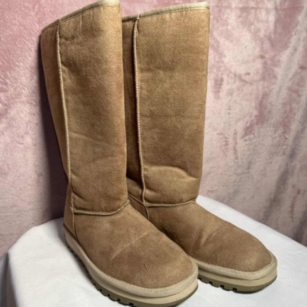Sketcher Womens Tan Fur Inside Suede Outside Calf Height Winter Boots Size 7